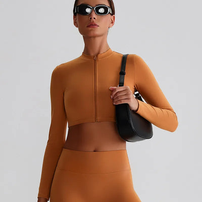 JIA Women's Yoga Jacket Crop Top with Zipper fitness top