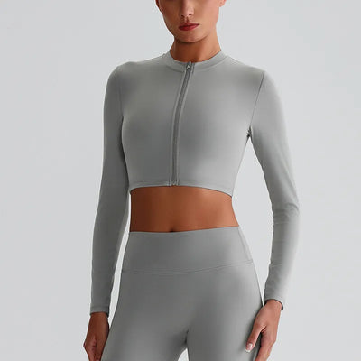 JIA Women's Yoga Jacket Yoga Crop Top with Zipper fitness top
