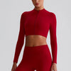 JIA Women's Yoga Jacket Yoga Crop Top with Zipper fitness tops-red