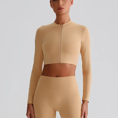 JIA Women's Yoga Jacket Yoga Crop Top with Zipper fitness tops