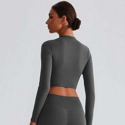 JIA Women's Yoga Jacket Yoga Long Sleeve Crop Top -BACK