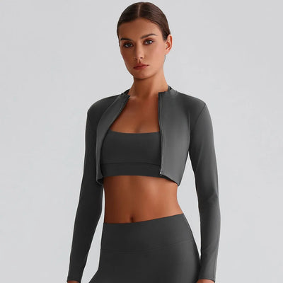 JIA Women's Yoga Jacket Yoga Long Sleeve Crop Top 