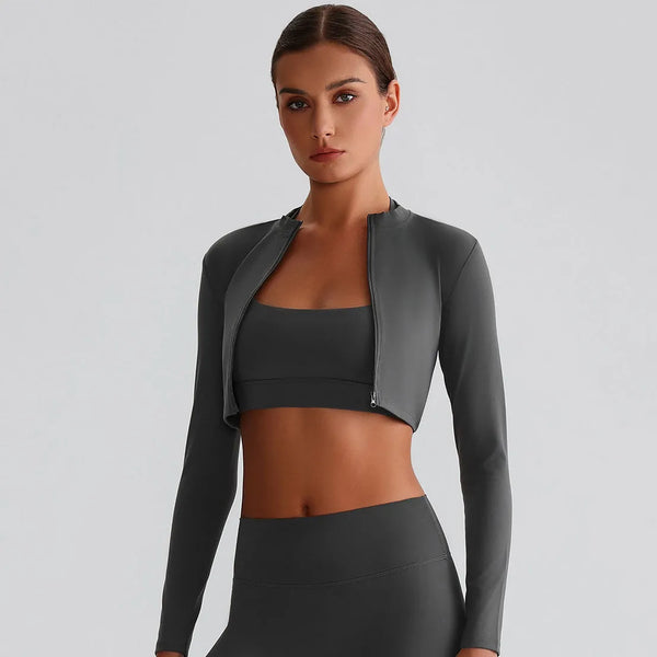 JIA Women's Yoga Jacket Yoga Long Sleeve Crop Top 