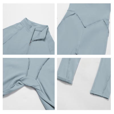 JIA Workout Fitted Bodysuit with Long Sleeve Zipper Jumpsuit