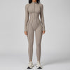 JIA Workout Fitted Bodysuit with Long Sleeve Zipper Jumpsuit