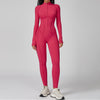 JIA Workout Fitted Bodysuit with Long Sleeve Zipper Jumpsuit
