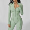 JIA Workout Fitted Bodysuit with Long Sleeve Zipper Jumpsuit