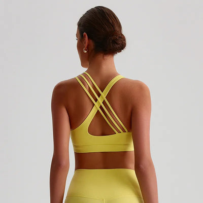Jiaing Cross Back Medium Impact Padded Sports Bra-lemon