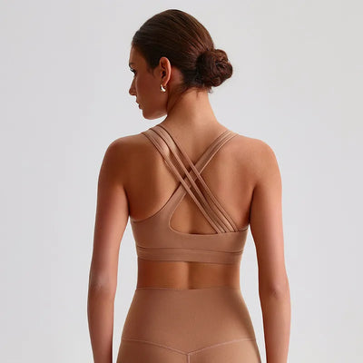 Jiaing Cross Back Medium Impact Padded Sports Bra-mousse