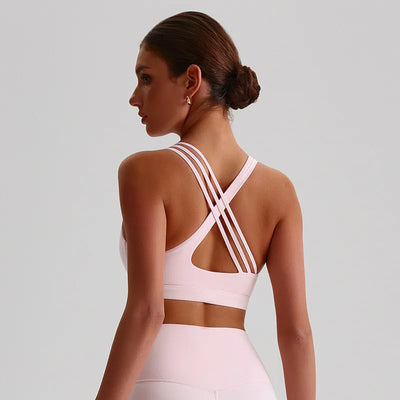 Jiaing Cross Back Medium Impact Padded Sports Bra-pink