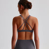 Jiaing High Neck Cross Back Padded Sports Bra- gray