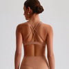 Jiaing High Neck Cross Back Padded Sports Bra- mousse