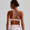 Jiaing High Neck Cross Back Padded Sports Bra- pink