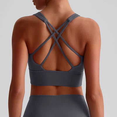 Jiaing Criss Cross Back Yoga Cropped Tank Tops with Pads LQ2197