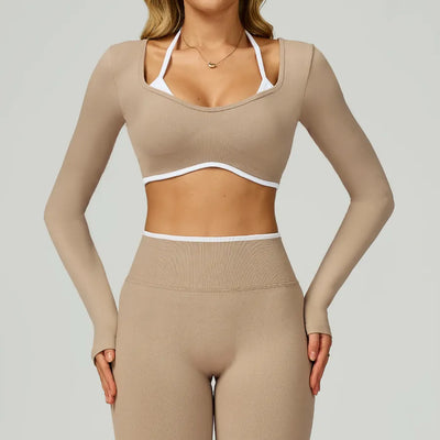 JIA Seamless Color-Block Yoga Long Sleeve Top ZC9245