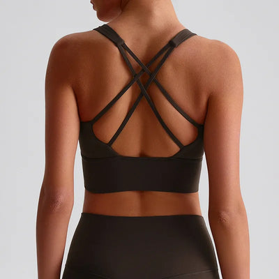 Jiaing Criss Cross Back Yoga Cropped Tank Tops with Pads LQ2197