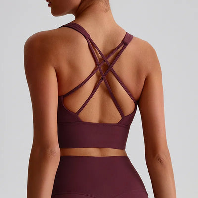 Jiaing Criss Cross Back Yoga Cropped Tank Tops with Pads LQ2197