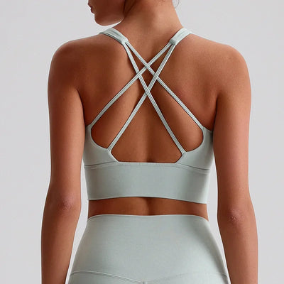 Jiaing Criss Cross Back Yoga Cropped Tank Tops with Pads LQ2197