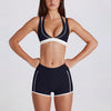 JIA Color-Block V-Neck Halter Yoga Bra & Shorts Set QY6534