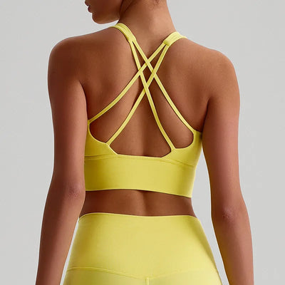 Jiaing Criss Cross Back Yoga Cropped Tank Tops with Pads LQ2197