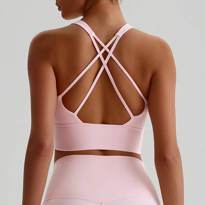 Jiaing Criss Cross Back Yoga Cropped Tank Tops with Pads LQ2197