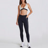 JIA Color-Block V-Neck Halter Yoga Bra & Leggings Set QY6534