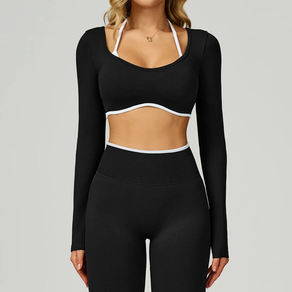 Seamless Color-Block Yoga Long Sleeve Top