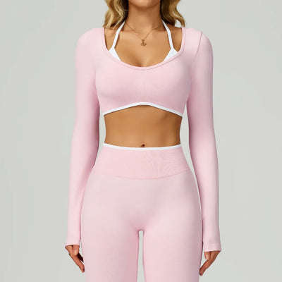 Seamless Color-Block Yoga Long Sleeve Top