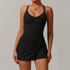 JIA Sexy Back Athletic Jumpsuit with Pleated Skirts ZC8998