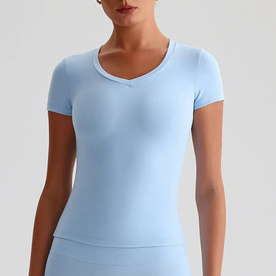 Short Sleeve Basic Shirts Soft Fitted Stretchy Athletic Workout Tops-baby blue