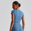 Short Sleeve Basic Shirts Soft Fitted Stretchy Athletic Workout Tops-back