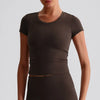 Short Sleeve Basic Shirts Soft Fitted Stretchy Athletic Workout Tops-chocolate
