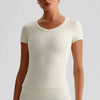 Short Sleeve Basic Shirts Soft Fitted Stretchy Athletic Workout Tops-lvory