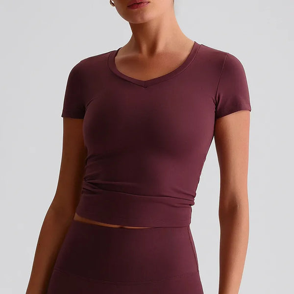 Short Sleeve Basic Shirts Soft Fitted Stretchy Athletic Workout Tops-maroon