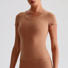 Short Sleeve Basic Shirts Soft Fitted Stretchy Athletic Workout Tops-mocha mousse