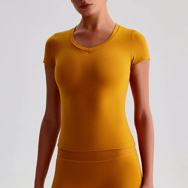 Short Sleeve Basic Shirts Soft Fitted Stretchy Athletic Workout Tops-orange