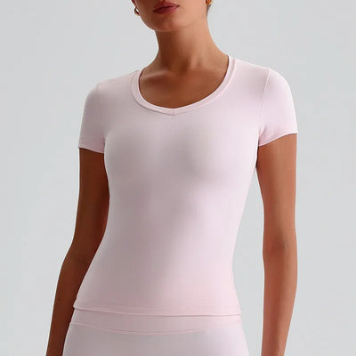 Short Sleeve Basic Shirts Soft Fitted Stretchy Athletic Workout Tops-pink lace