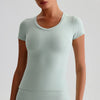Short Sleeve Basic Shirts Soft Fitted Stretchy Athletic Workout Tops-powder green