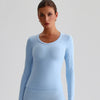 Slim Fitted Long Sleeve Yoga Shirts Going Out Top-Black-baby blue
