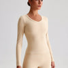 Slim Fitted Long Sleeve Yoga Shirts Going Out Top-Black-cashew butter