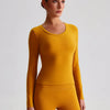 Slim Fitted Long Sleeve Yoga Shirts Going Out Top-Black-orange