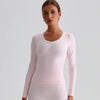 Slim Fitted Long Sleeve Yoga Shirts Going Out Top-Black-pink lace