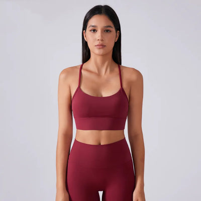 Strappy Stretch Fitness Bra Workout Camisole -dark red