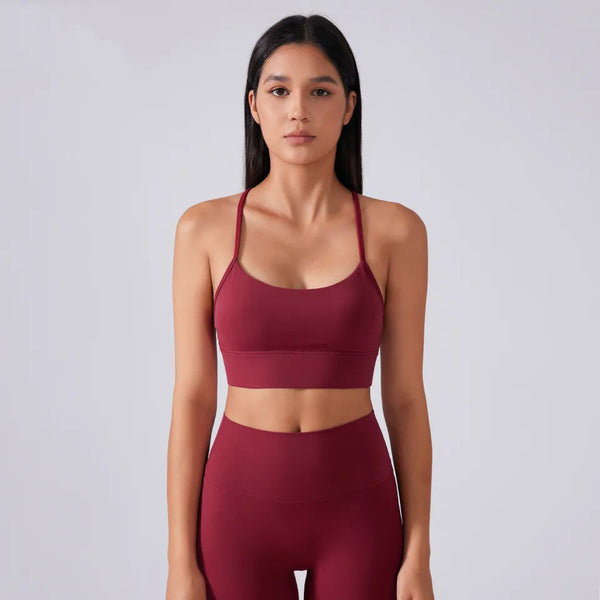 Strappy Stretch Fitness Bra Workout Camisole -dark red