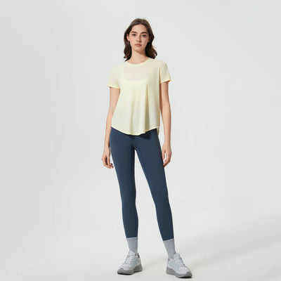 Summer Breathable Short Sleeve Shirts for Athletic Running-light yellow1