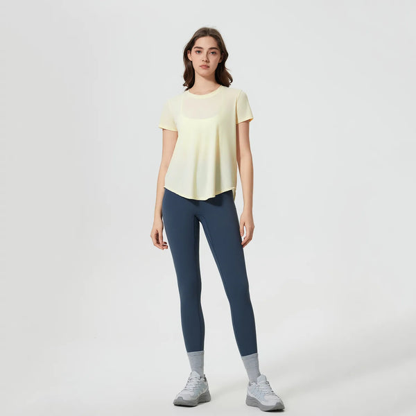 Summer Breathable Short Sleeve Shirts for Athletic Running-light yellow1