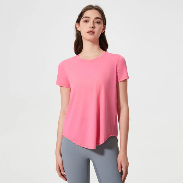 Summer Breathable Short Sleeve Shirts for Athletic Running -french pink