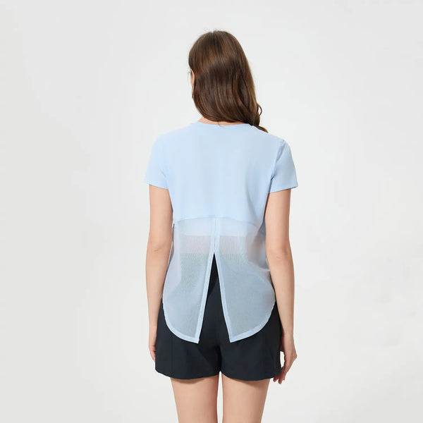 Summer Breathable Short Sleeve Shirts for Athletic Running -light blue back