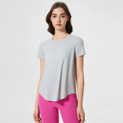 Summer Breathable Short Sleeve Shirts for Athletic Running -light grey