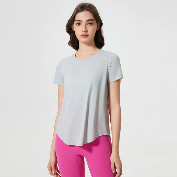 Summer Breathable Short Sleeve Shirts for Athletic Running -light grey